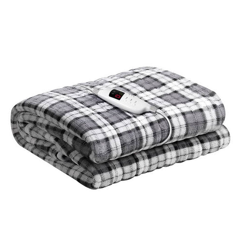 darrahopens Home & Garden > Bedding Giselle Bedding Electric Throw Rug Flannel Snuggle Blanket Washable Heated Grey and White Checkered