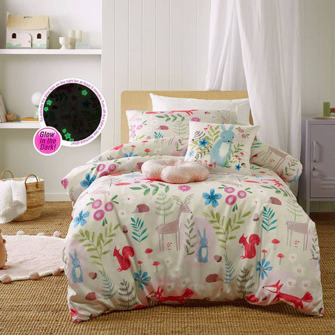 Darrahopens Home & Garden > Bedding Happy Kids Glow in the Dark Woodland Park Quilt Cover Set Single