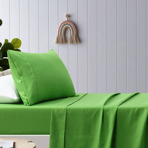Darrahopens Home & Garden > Bedding Happy Kids Green Plain Dyed Microfibre Sheet Set Double