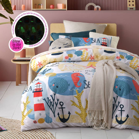 Darrahopens Home & Garden > Bedding Happy Kids Seaside Glow in the Dark Quilt Cover Set Single