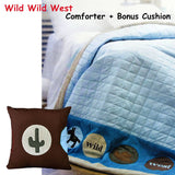 Darrahopens Home & Garden > Bedding Happy Kids Wild Wild West Blue Embroidered Comforter with Bonus Cushion