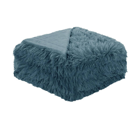 Darrahopens Home & Garden > Bedding Hotel Living Soft Shaggy Long Hair Blanket Queen Dusk Blue