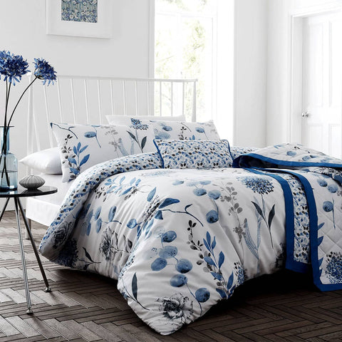 Darrahopens Home & Garden > Bedding Ink Floral Blue Quilt Cover Set Queen