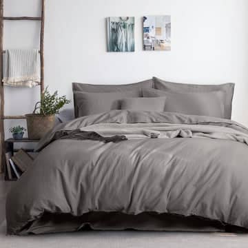 Darrahopens Home & Garden > Bedding luxurious linen cotton quilt cover set king grey