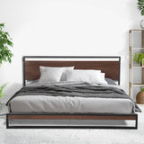 darrahopens Home & Garden > Bedding Milano Decor Azure Bed Frame With Headboard Black Wood Steel Platform Bed - Single - Black