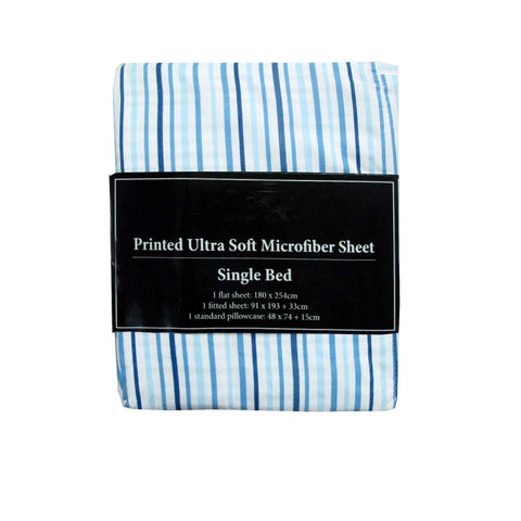 Darrahopens Home & Garden > Bedding Printed Microfiber Sheet Set Single Blue Lines