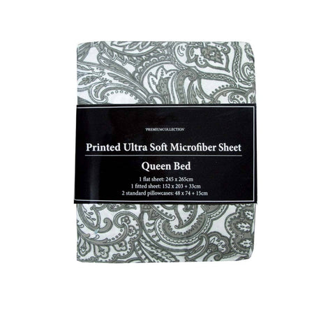 Darrahopens Home & Garden > Bedding Printed Microfiber Sheet Set Single Grey Paisley