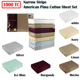 Darrahopens Home & Garden > Bedding Ramesses 1000TC American Pima Cotton Narrow Stripe Sheet Set White Queen