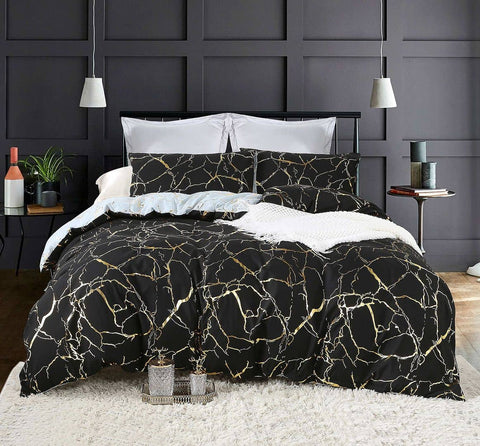 Darrahopens Home & Garden > Bedding Reversible Design King Size Black Duvet Doona Quilt Cover Set
