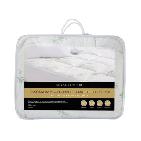 darrahopens Home & Garden > Bedding Royal Comfort 1000GSM Luxury Bamboo Covered Mattress Topper Ball Fibre Gusset - Single - White