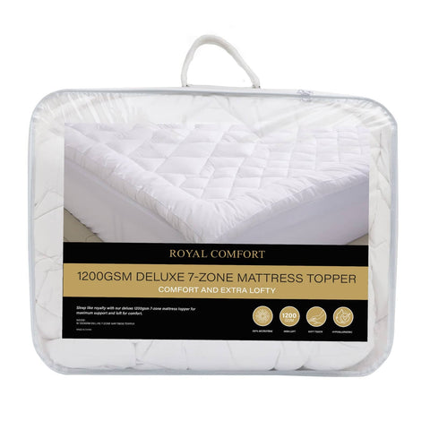 darrahopens Home & Garden > Bedding Royal Comfort 1200GSM Deluxe 7-Zone Mattress Topper Luxury Gusset Breathable - Double - White