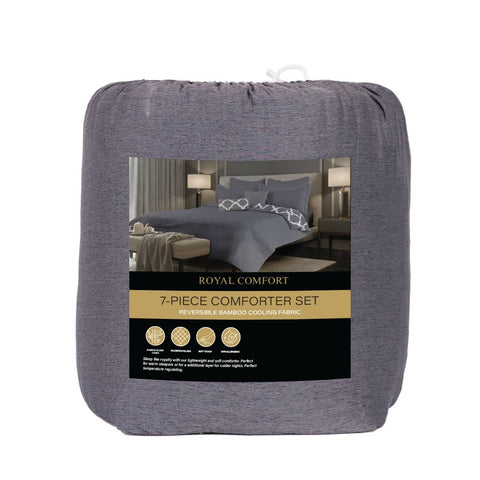 Darrahopens Home & Garden > Bedding Royal Comfort Bamboo Cooling Reversible 7 Piece Comforter Set Bedspread - King - Charcoal