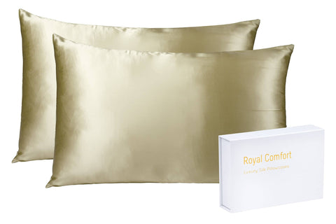 darrahopens Home & Garden > Bedding Royal Comfort Mulberry Soft Silk Hypoallergenic Pillowcase Twin Pack 51 x 76cm - Champagne
