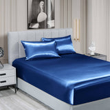 darrahopens Home & Garden > Bedding Royal Comfort Satin Sheet Set 3 Piece Fitted Sheet Pillowcase Soft  - King - Navy Blue