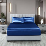 darrahopens Home & Garden > Bedding Royal Comfort Satin Sheet Set 3 Piece Fitted Sheet Pillowcase Soft  - King - Navy Blue