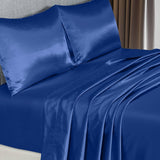 darrahopens Home & Garden > Bedding Royal Comfort Satin Sheet Set 4 Piece Fitted Flat Sheet Pillowcases  - King - Navy Blue