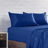 darrahopens Home & Garden > Bedding Royal Comfort Satin Sheet Set 4 Piece Fitted Flat Sheet Pillowcases  - King - Navy Blue