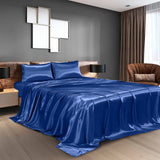darrahopens Home & Garden > Bedding Royal Comfort Satin Sheet Set 4 Piece Fitted Flat Sheet Pillowcases  - King - Navy Blue