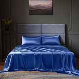 darrahopens Home & Garden > Bedding Royal Comfort Satin Sheet Set 4 Piece Fitted Flat Sheet Pillowcases  - King - Navy Blue