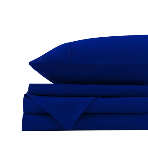 darrahopens Home & Garden > Bedding Royal Comfort Vintage Washed 100% Cotton Sheet Set Fitted Flat Sheet Pillowcases - Single - Royal Blue