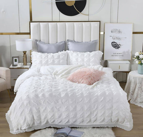 Darrahopens Home & Garden > Bedding Ruffles Textured Jacquard Queen Size white Duvet Doona Quilt Cover Set