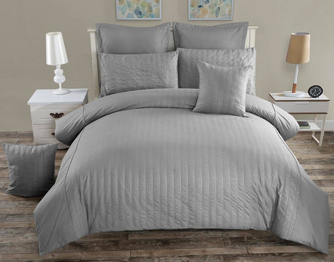 Darrahopens Home & Garden > Bedding Seersucker Double Size Grey Duvet Doona Quilt Cover Set