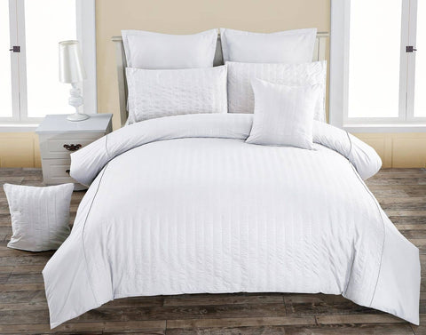 Darrahopens Home & Garden > Bedding Seersucker Super King Size White Duvet Doona Quilt Cover Set