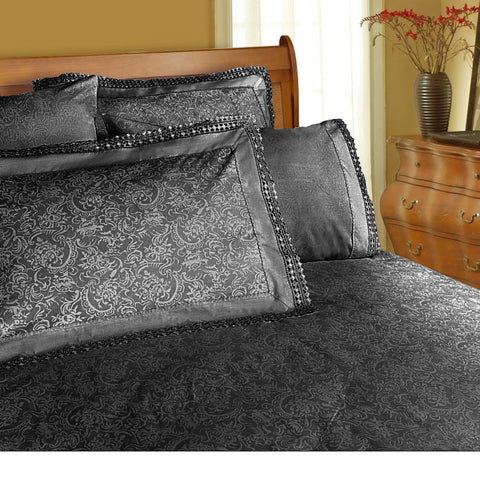 Darrahopens Home & Garden > Bedding Shangri La Microfibre Machine Lace Sheet Set Charcoal Queen