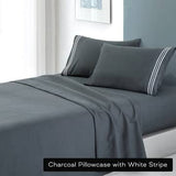 Darrahopens Home & Garden > Bedding soft microfibre embroidered stripe sheet set king single charcoal pillowcase white stripe