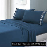Darrahopens Home & Garden > Bedding soft microfibre embroidered stripe sheet set king single sailor blue pillowcase white stripe