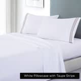 Darrahopens Home & Garden > Bedding soft microfibre embroidered stripe sheet set king white sheet taupe stripe