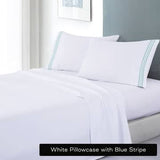 Darrahopens Home & Garden > Bedding soft microfibre embroidered stripe sheet set queen white pillowcase blue stripe