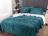 Darrahopens Home & Garden > Bedding stripe flannel sherpa blanket king  teal