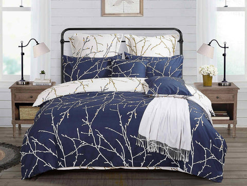 Darrahopens Home & Garden > Bedding Tree Reversible King Size Blue Duvet Doona Quilt Cover Set