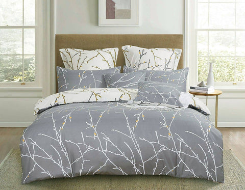 Darrahopens Home & Garden > Bedding Tree Reversible King Size Grey Duvet Doona Quilt Cover Set