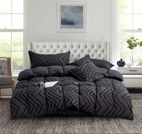 Darrahopens Home & Garden > Bedding Tufted Boho Wave Jacquard Queen Size Black Duvet Doona Quilt Cover Set