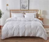 Darrahopens Home & Garden > Bedding Tufted Boho Wave Jacquard Queen Size White Duvet Doona Quilt Cover Set