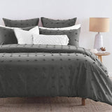 Darrahopens Home & Garden > Bedding Tufted Dot Jacquard Queen Size Grey Duvet Doona Quilt Cover Set