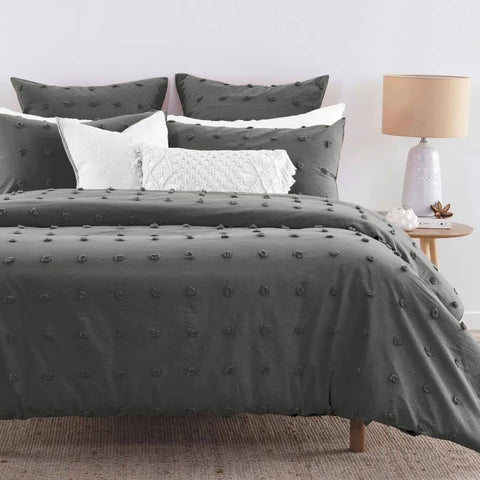 Darrahopens Home & Garden > Bedding Tufted Dot Jacquard Queen Size Grey Duvet Doona Quilt Cover Set