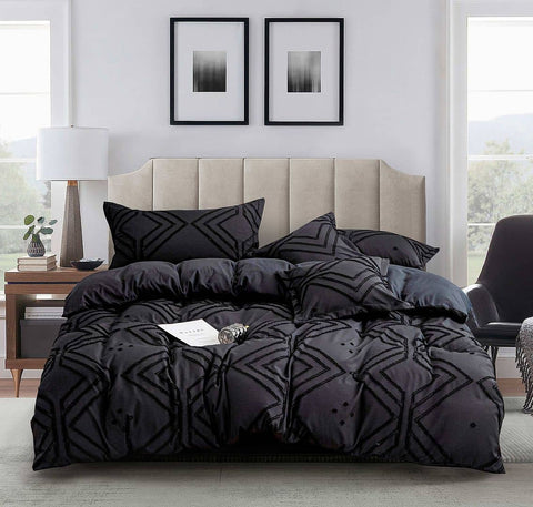 Darrahopens Home & Garden > Bedding Tufted Textured Jacquard King Size Black Duvet Doona Quilt Cover Set
