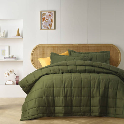 Darrahopens Home & Garden > Bedding Vintage Design Homewares Olive French Linen Coverlet Set King