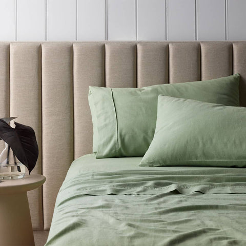 Darrahopens Home & Garden > Bedding Vintage Design Homewares Sage Vintage Washed Linen Cotton Blend Sheet Set Single