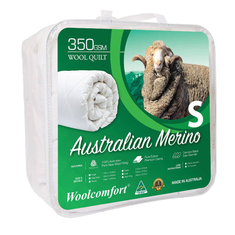 Darrahopens Home & Garden > Bedding Woolcomfort Aus Made Merino Wool Quilt 350GSM 140x210cm Single Size