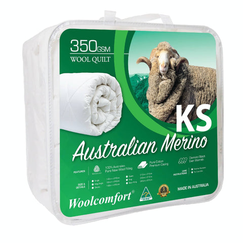Darrahopens Home & Garden > Bedding Woolcomfort Aus Made Merino Wool Quilt 350GSM 160x210cm King Single Size