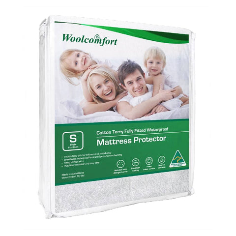 Darrahopens Home & Garden > Bedding Woolcomfort Cotton Terry Fully Fitted Waterproof Mattress Protector Single Size