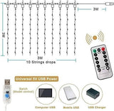 Darrahopens Home & Garden > Curtains 300 LEDs Window Curtain Fairy Lights 8 Modes and Remote Control for Bedroom (Multicolor, 300 x 300cm)