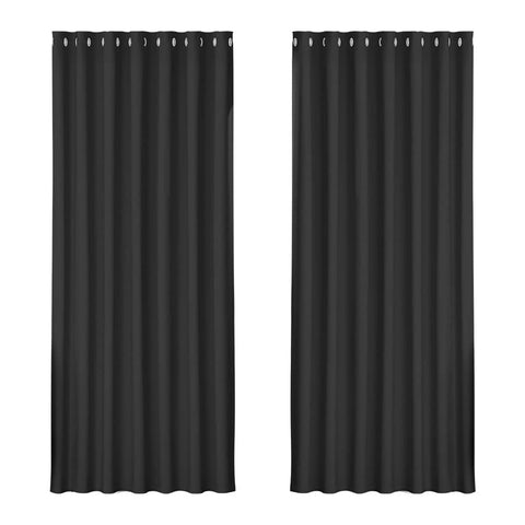 Darrahopens Home & Garden > Curtains Artiss 2X Blockout Curtains Blackout Window Curtain Eyelet 240x230cm Black