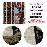 Darrahopens Home & Garden > Curtains Pair of Caria Black Jacquard Tassels Unlined Curtains 145 x 210 cm