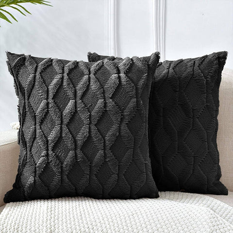 Darrahopens Home & Garden > Decor 2 Pack Decorative Boho Throw Pillow Covers 45 x 45 cm (Black)