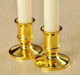 Darrahopens Home & Garden > Decor 50 Pack Taper Stick White Battery Candle - Natural Flame Light Colour No Flicker - Gold Stand Base